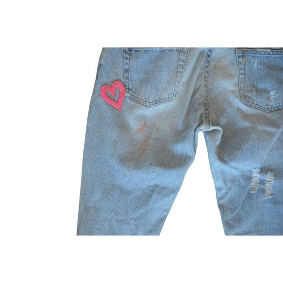 Vintage y2k Taunt Womens Distressed Light Blue Denim Jeans Pink Accents Size 7L - Picture 8 of 14